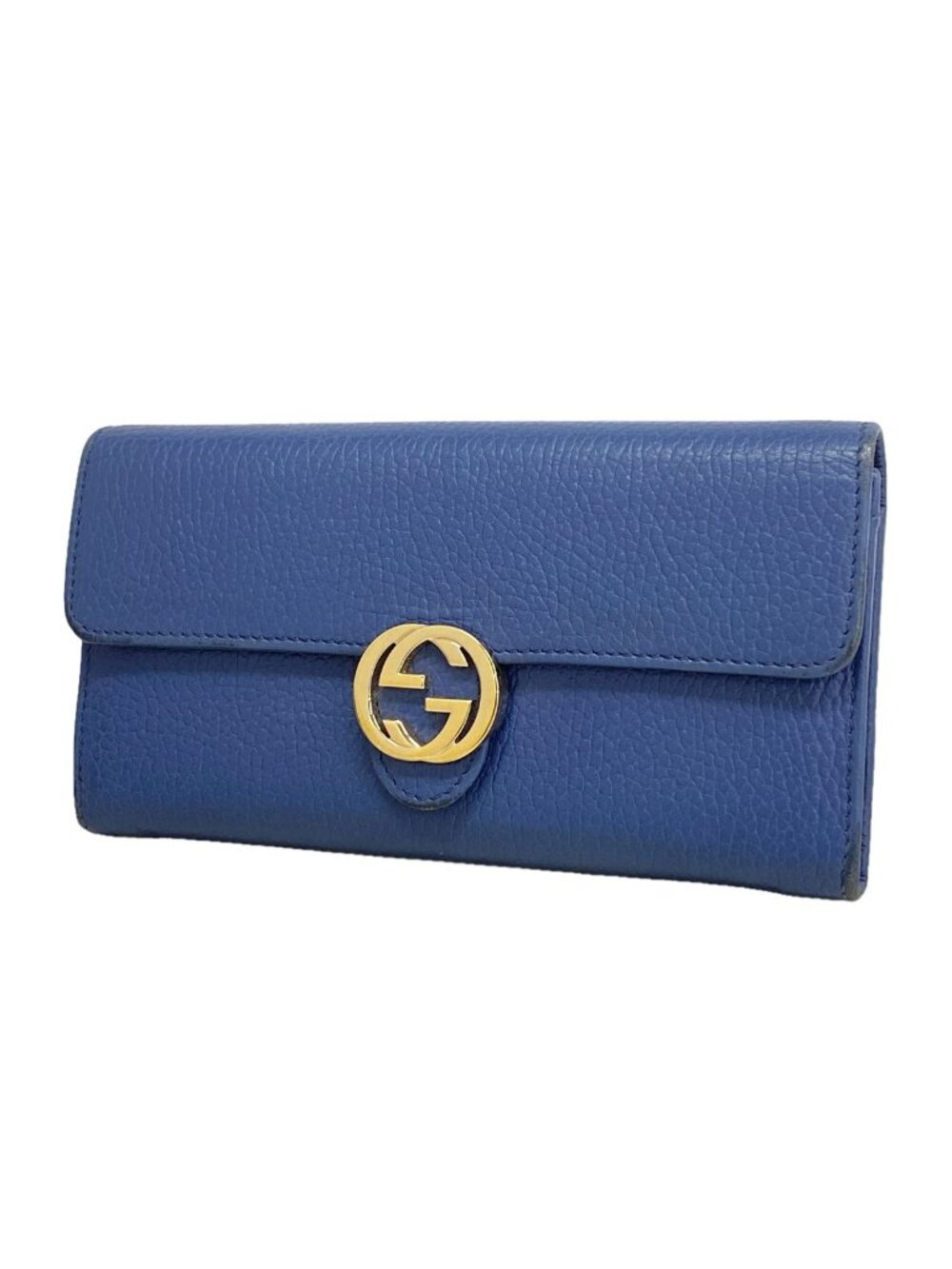 Gucci Wallet Interlocking G Leather Blue Champagne Gold
